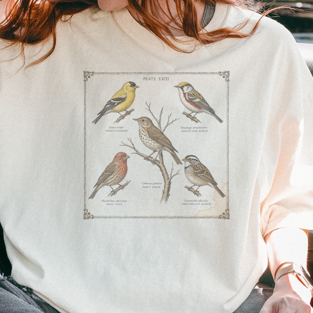 Plate XXIII Five Songbirds on a Parchment Chart Tee